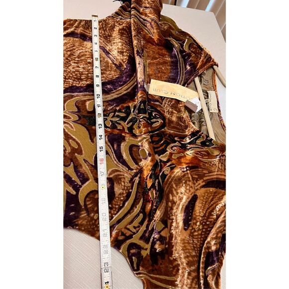 COTTON CLUB BROWN VELOUR PAISLEY SHIRT FRINGE SLEEVES SIZE 10 NEW - Picture 10 of 12